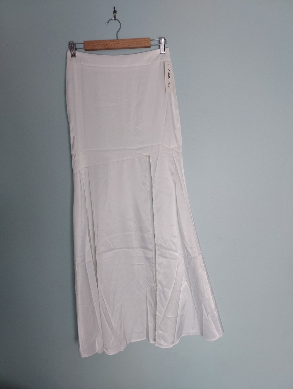 Commense White Satin Midi Skirt with Slit Size Small NEW NWT - Picture 6 of 11